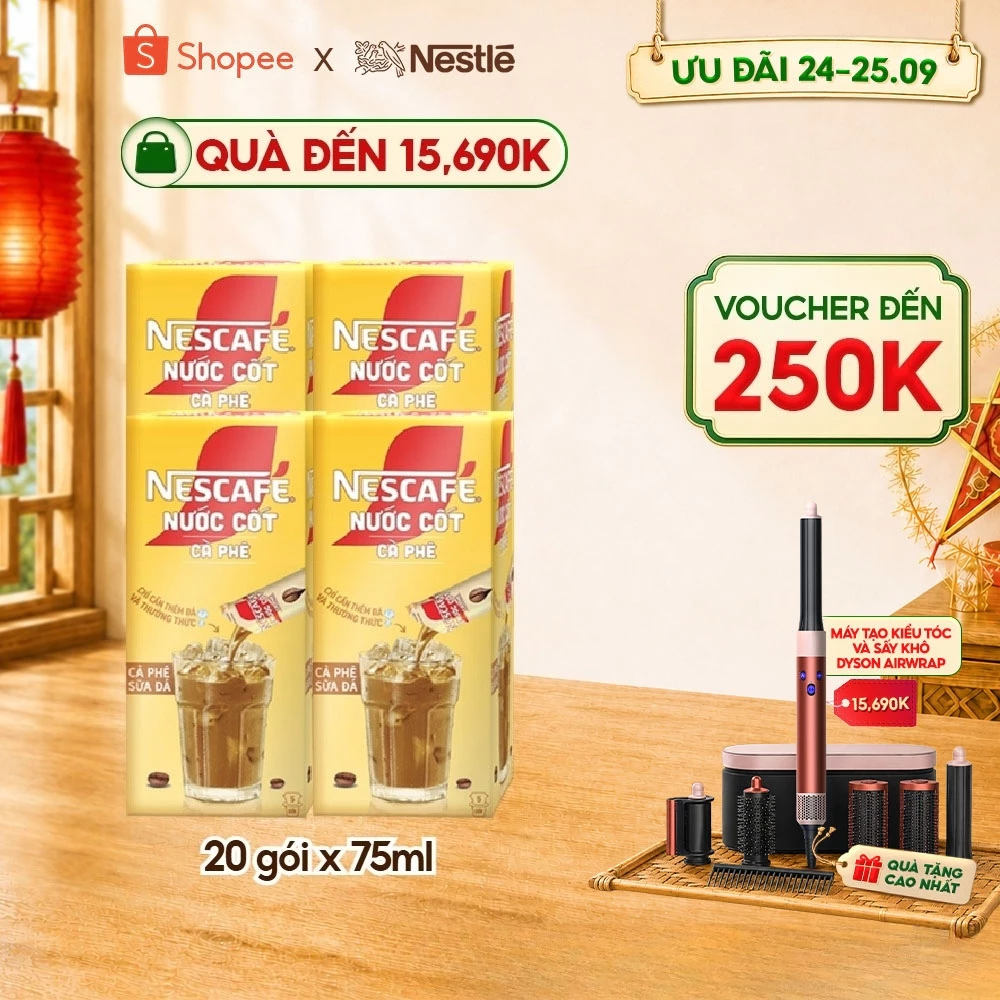 COMBO 4 HỘP NƯỚC CỐT CÀ PHÊ NESCAFÉ - CÀ PHÊ SỮA ĐÁ (hộp 5 gói x 75 ml)