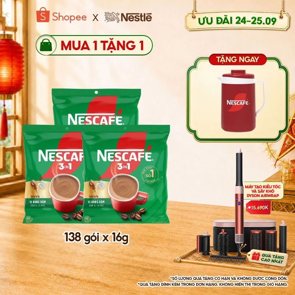 [Tặng Ca đá]  Combo 3 Bịch Cà phê Hòa tan NESCAFÉ VỊ RANG ĐẬM 46 gói Đậm Thơm Hoàn Hảo
