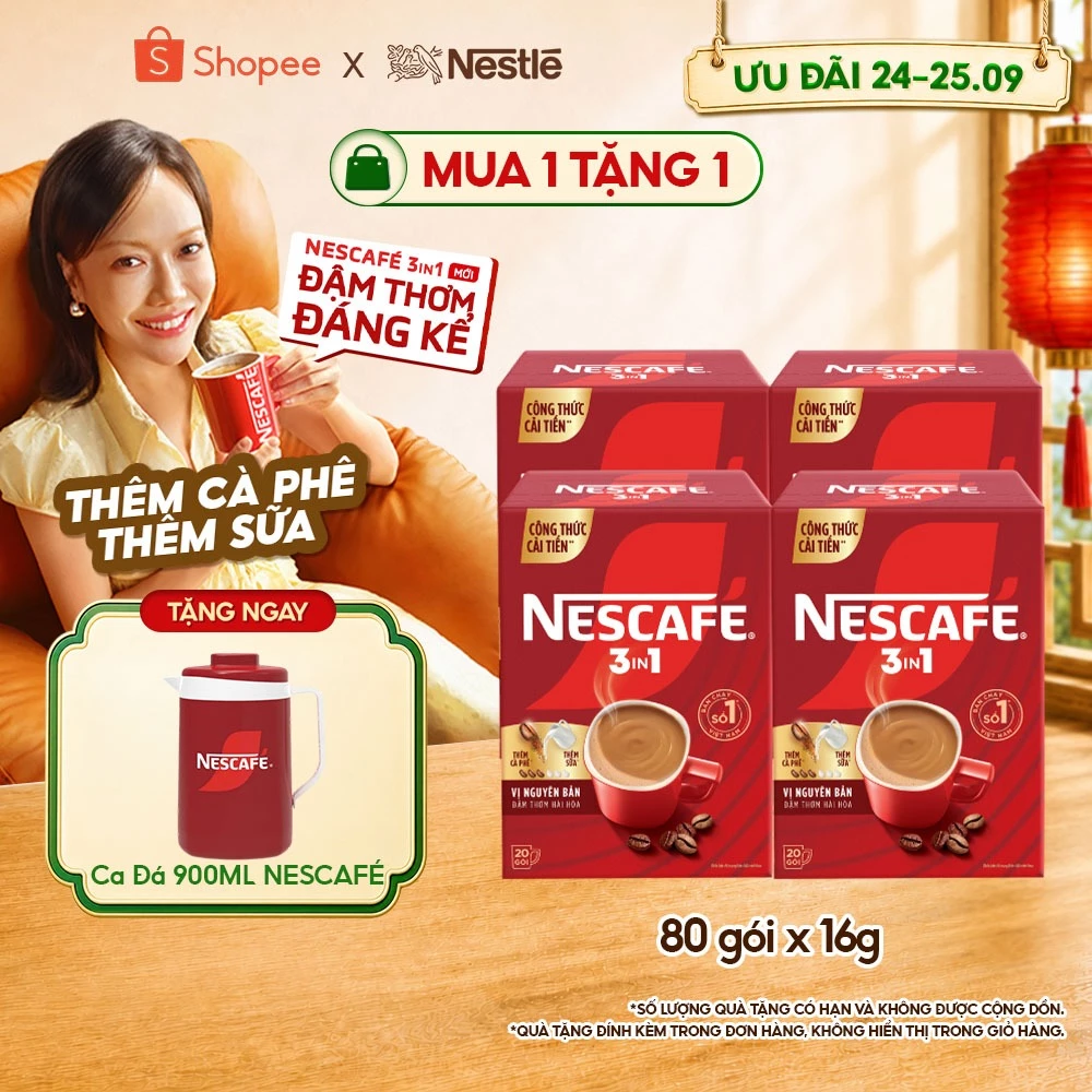 [Tặng Ca đá Nescafé] Combo 4 Hộp Cà phê Hòa tan NESCAFÉ VỊ NGUYÊN BẢN 20 gói Đậm Thơm Hoàn Hảo