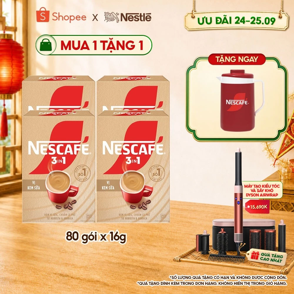 [Tặng Ca đá Nescafe] Combo 4 Hộp Cà phê hòa tan NESCAFÉ 3IN1 VỊ KEM SỮA 20 gói ĐẬM VỊ SỮA, CHUẨN CÀ PHÊ