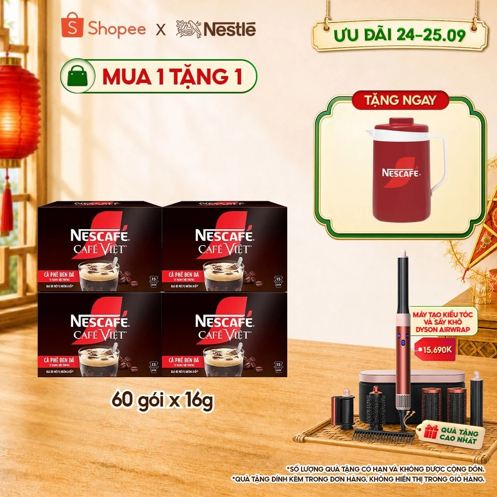 [Tặng Ca đá Nescafé] Combo 4 Hộp Cà phê Hòa tan NESCAFÉ CAFÉ VIỆT 15 gói Vị Mạnh đặc trưng