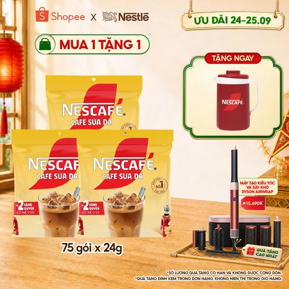 [Tặng Ca đá Nescafé] Combo 3 Bịch Cà phê Hòa tan NESCAFÉ CAFÉ SỮA ĐÁ 25 gói Nhân đôi sánh quyện