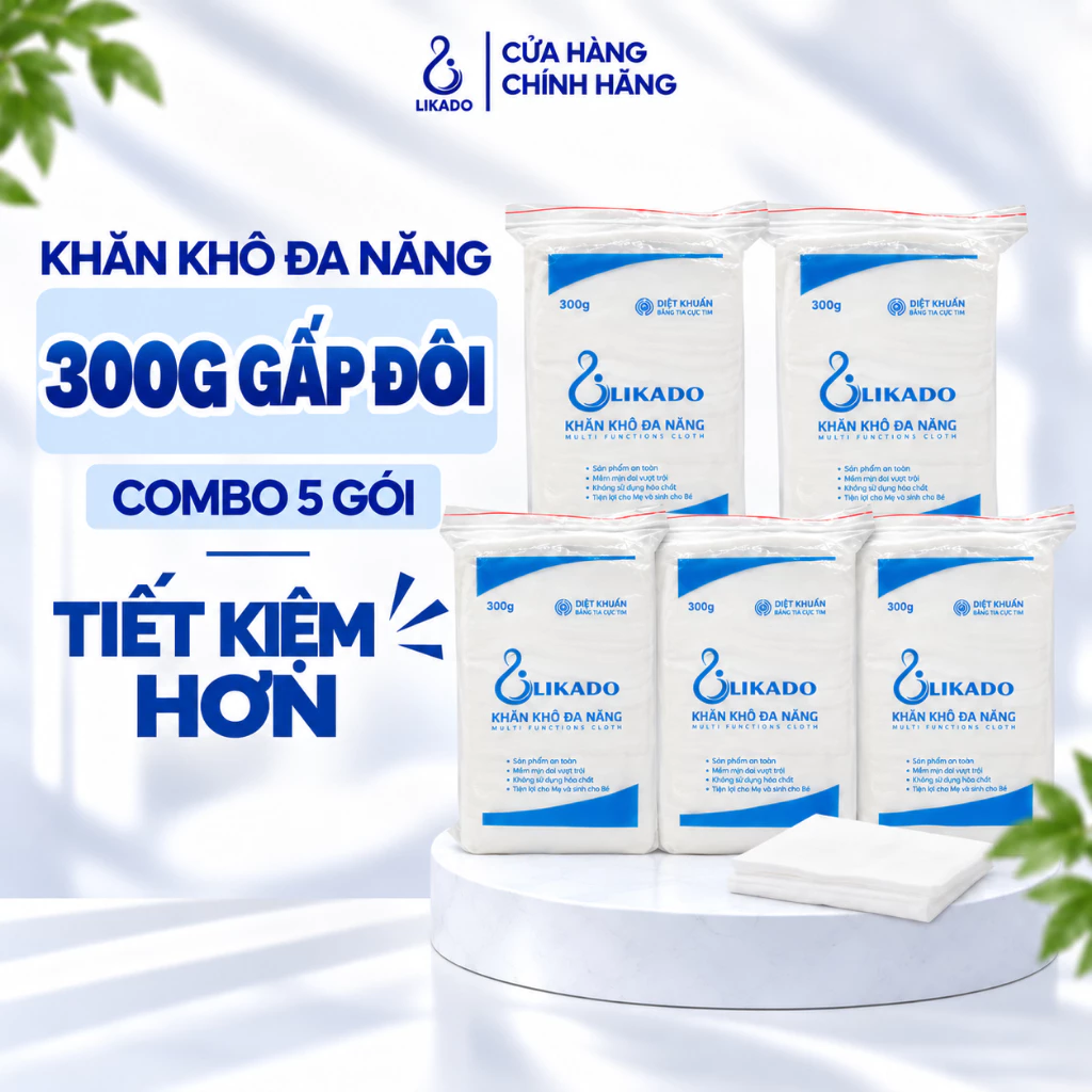 Khăn khô đa năng cho bé likado 300g (5 gói) gấp đôi