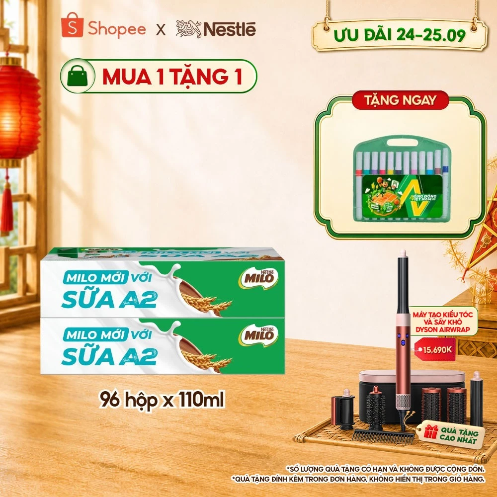 Combo 2 Sữa Lúa Mạch Nestle MILO với sữa A2 MỚI thùng 12 x 110ml (12x4x110ml)