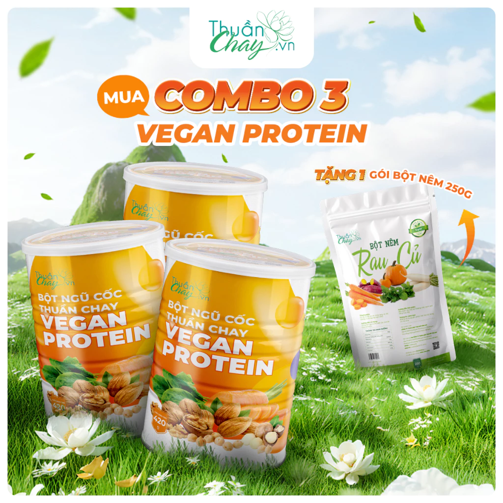[COMBO 3 TẶNG BỘT NÊM 250G] Bột Ngũ Cốc Thuần Chay Vegan Protein - 420g