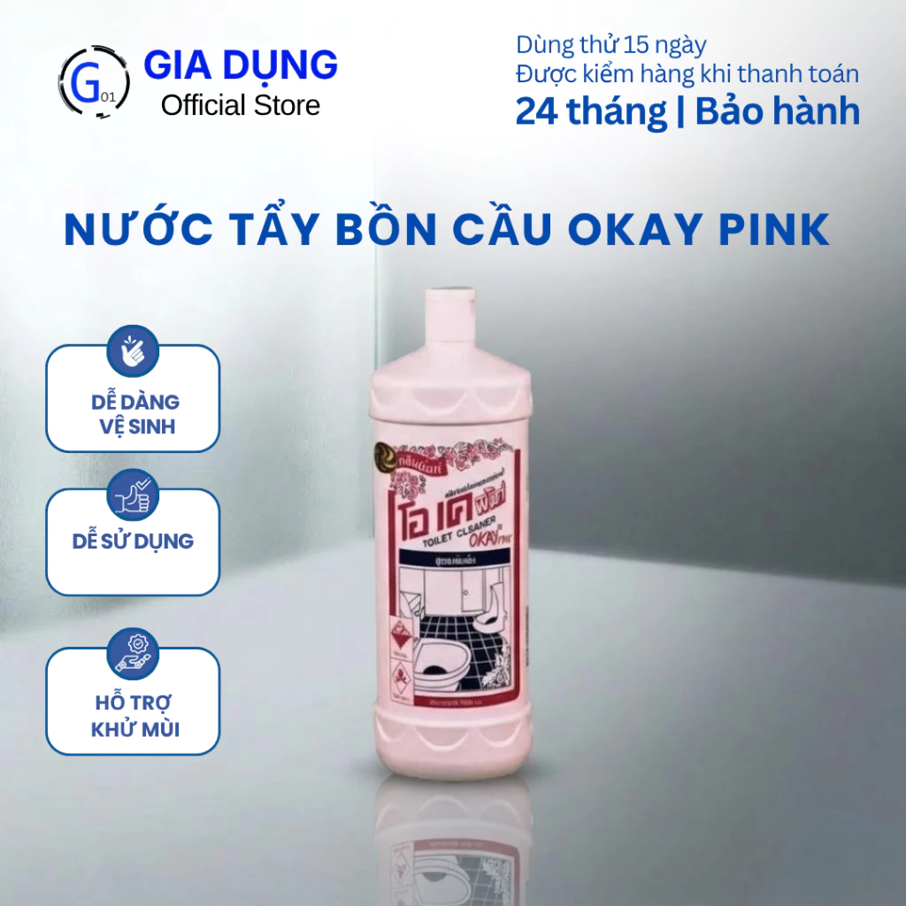 Nước tẩy rửa bồn cầu G01 hồng Thái Okay Pink làm sạch vết bẩn khử mùi tiện dụng