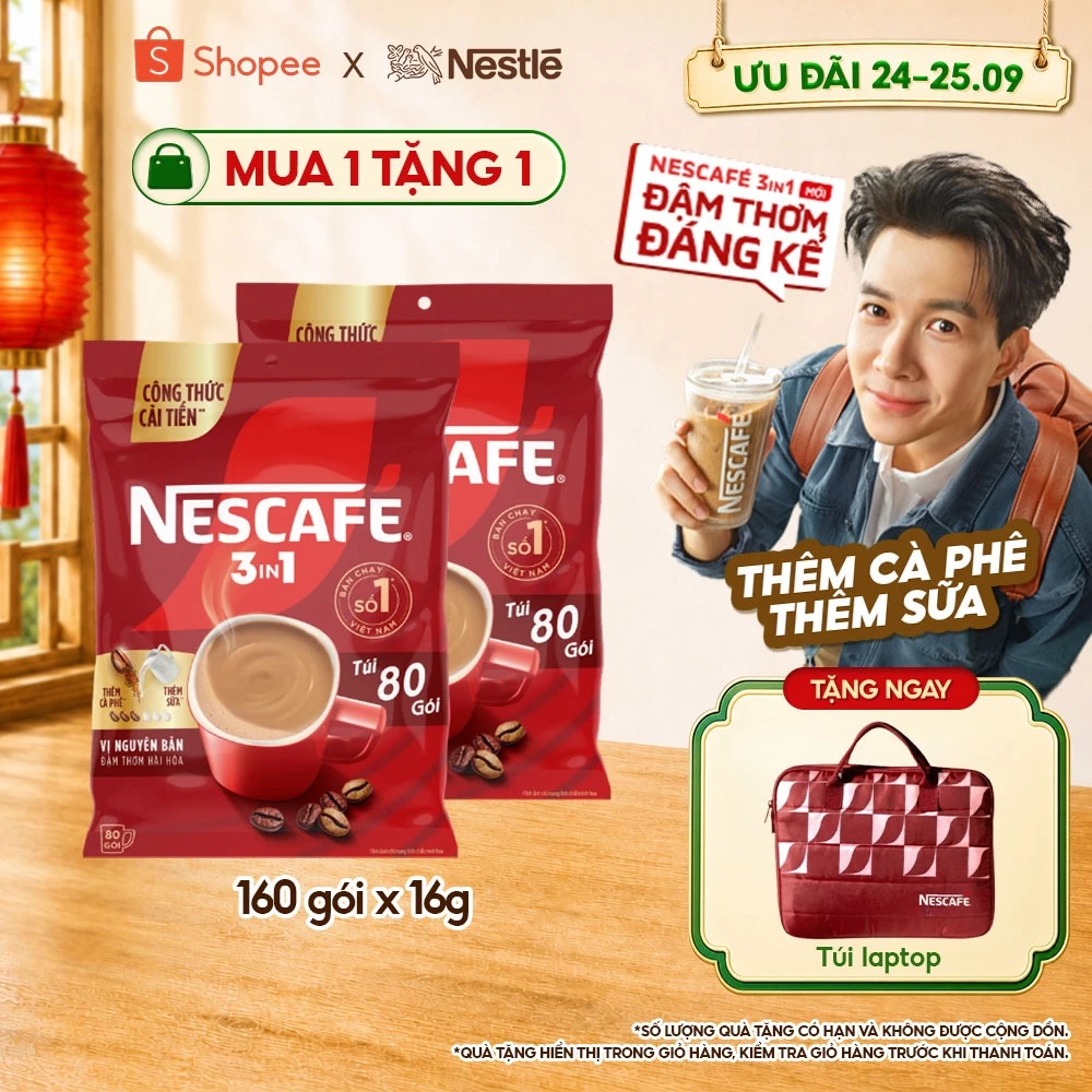 [CÔNG THỨC CẢI TIẾN] Combo 2 Bịch Cà phê Hòa tan NESCAFÉ VỊ NGUYÊN BẢN 80 gói - Đậm thơm hài hòa