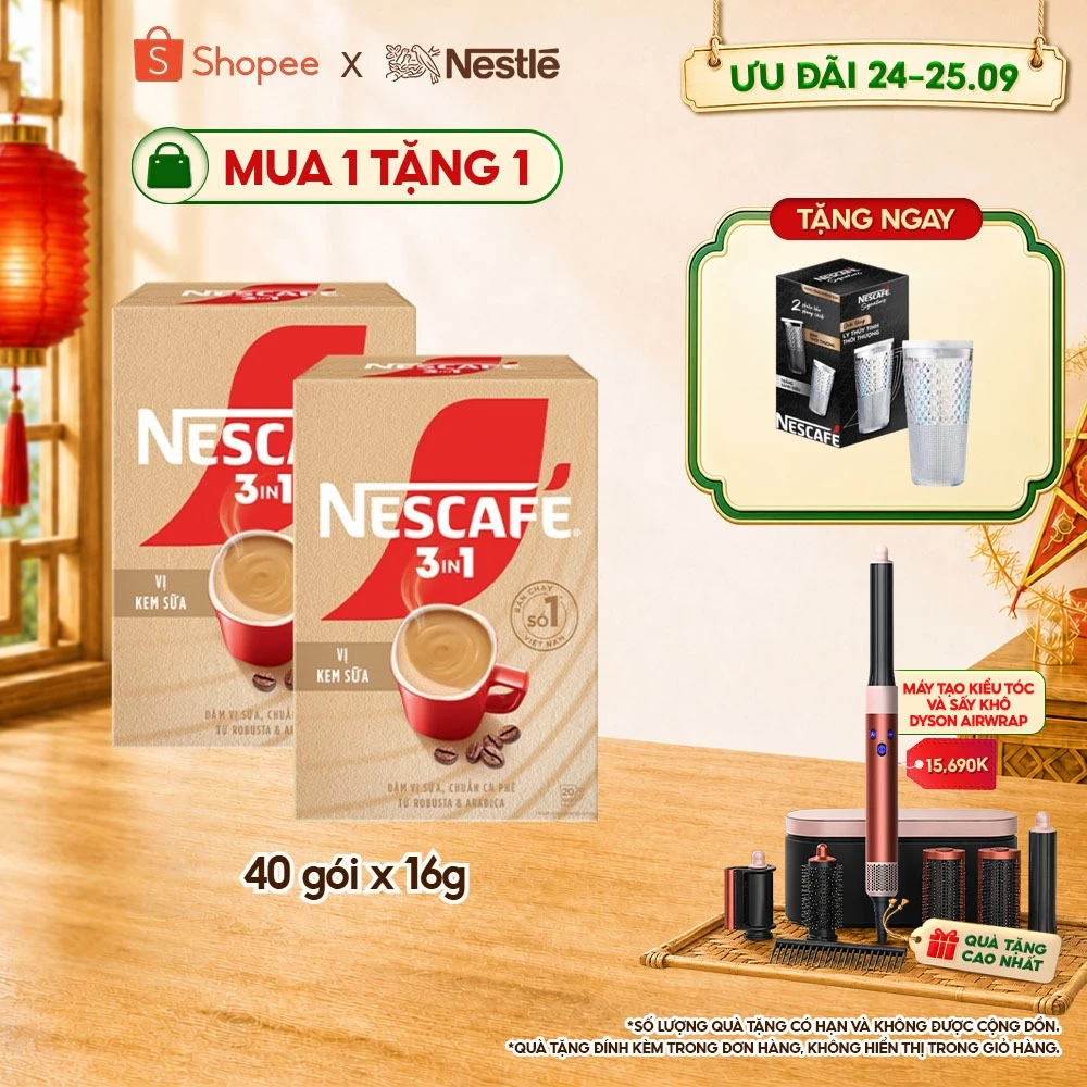 Combo 2 Hộp Cà phê hòa tan NESCAFÉ 3IN1 VỊ KEM SỮA 20 gói ĐẬM VỊ SỮA, CHUẨN CÀ PHÊ