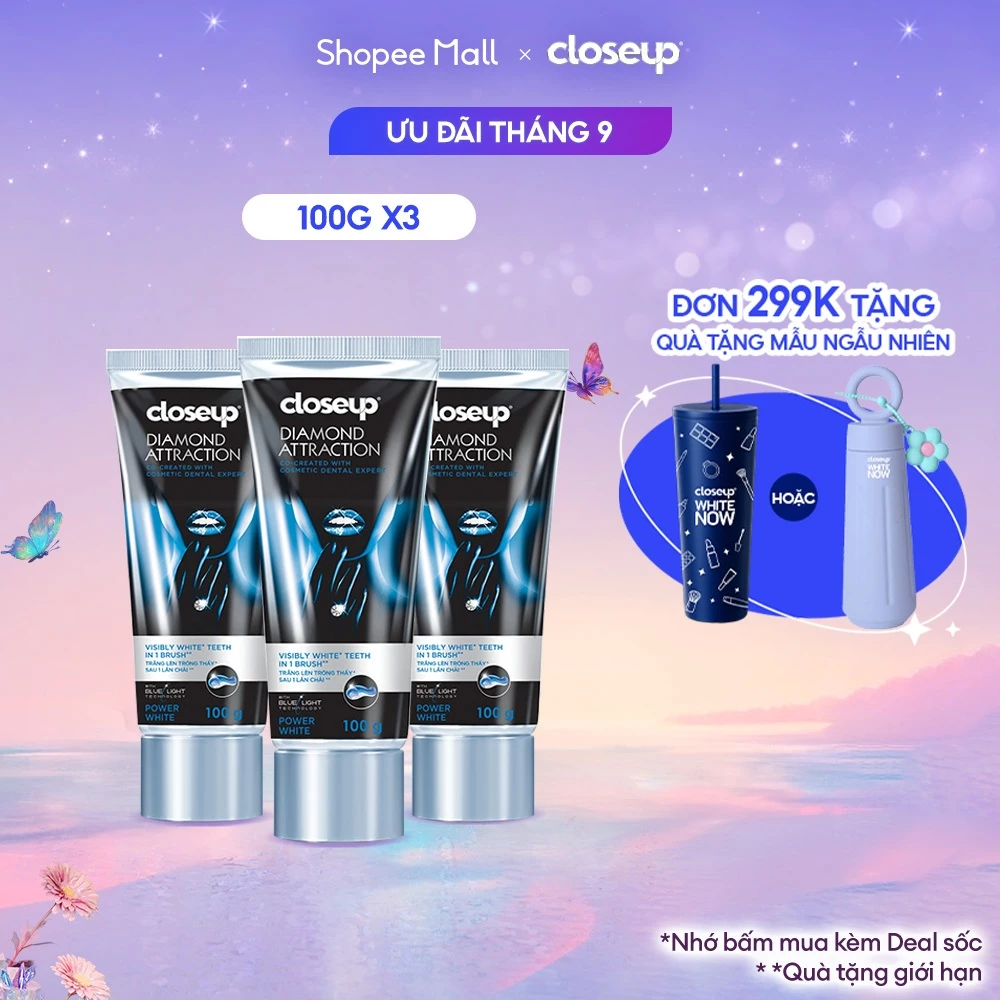 Bộ 3 Kem Đánh Răng Closeup Diamond Attraction - Trắng răng sau 1 lần chải 100g
