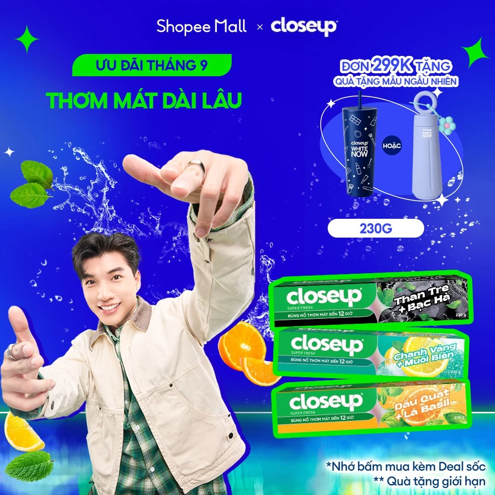 Kem Đánh Răng Closeup Trắng Răng Thơm Mát thành phần Thiên Nhiên 230G