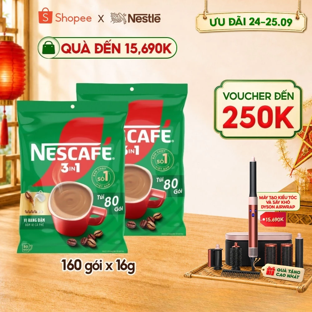 [Bịch lớn giá hời] Combo 2 Bịch Cà phê Hòa tan NESCAFÉ VỊ RANG ĐẬM 80 gói Đậm Thơm Hoàn Hảo