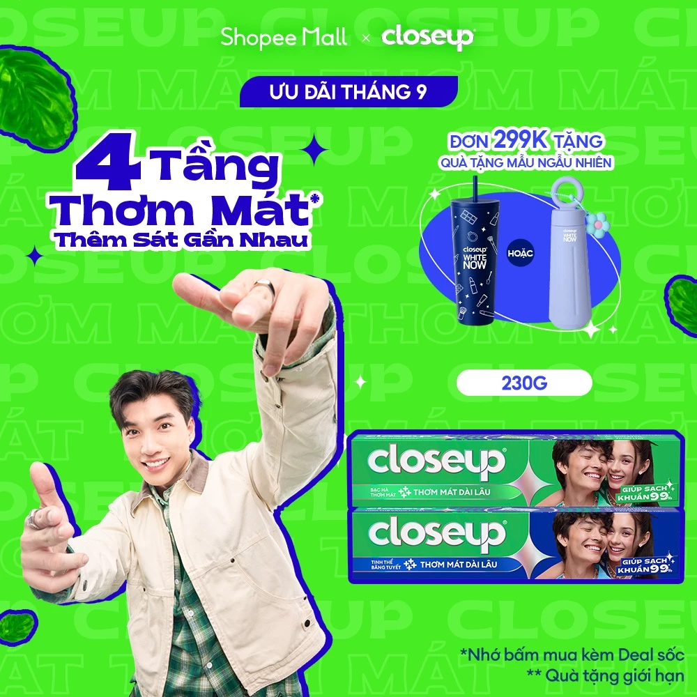 Kem Đánh Răng Closeup Cho Hơi Thở Thơm Mát Bất Tận 230G/Tuýp