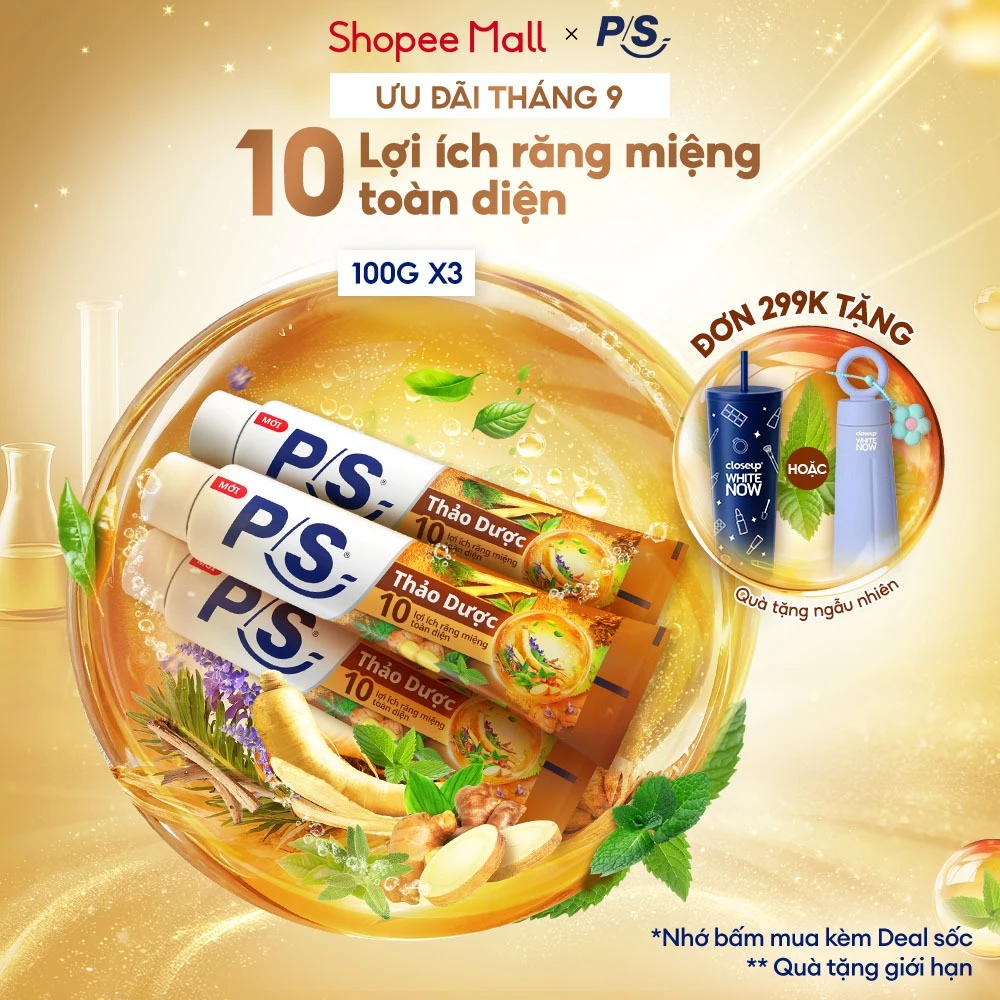 Bộ 3 Kem đánh răng P/S Thảo Dược 100g/150g, cho 10 lợi ích toàn diện, như giảm ê buốt, trắng răng, hơi thở thơm mát