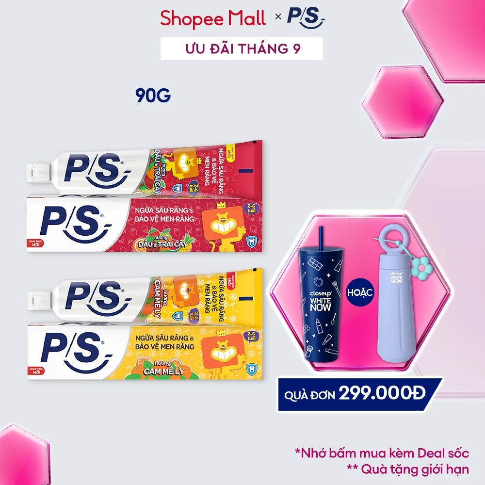 Kem đánh răng P/S 90g cho bé 2-6 tuổi , ngừa sâu răng và bảo vệ men răng