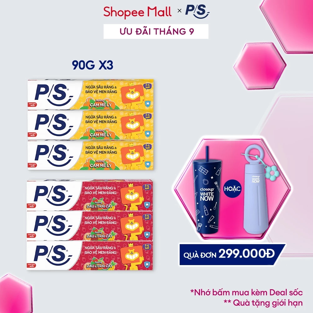 Combo 3 Kem đánh răng P/S 90g cho bé 2-6 tuổi , ngừa sâu răng và bảo vệ men răng