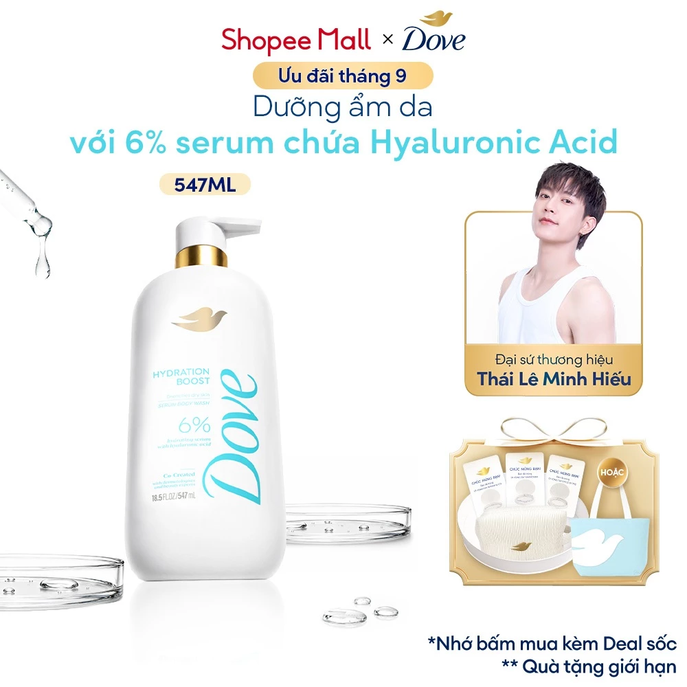 Dove Sữa tắm serum dưỡng ẩm da Hyaluronic Acid Hydration Boost 547ml