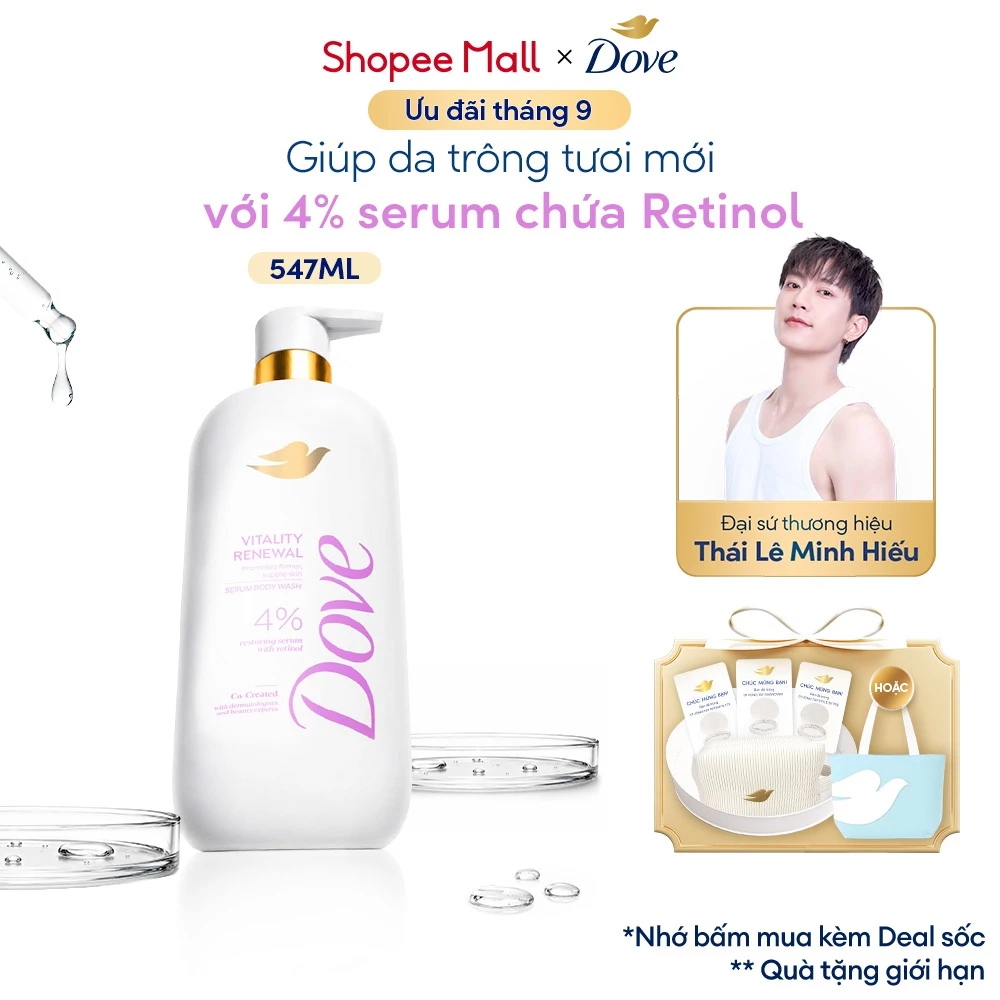 Dove Sữa tắm serum dưỡng da trông tươi mới Retinol Vitality Renewal 547ml