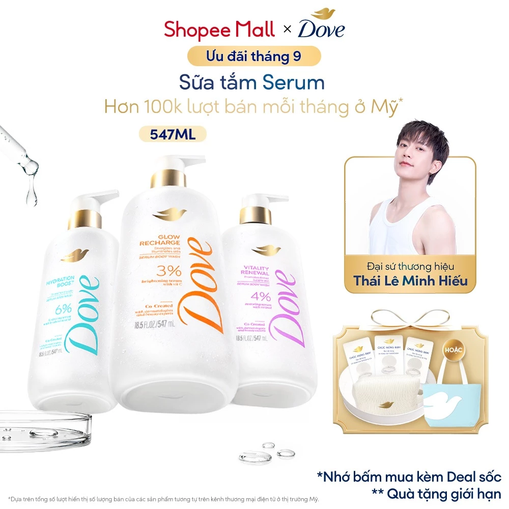 Dove sữa tắm Serum dưỡng da Sáng bóng | Ẩm mịn | Trông căng bóng 547ml