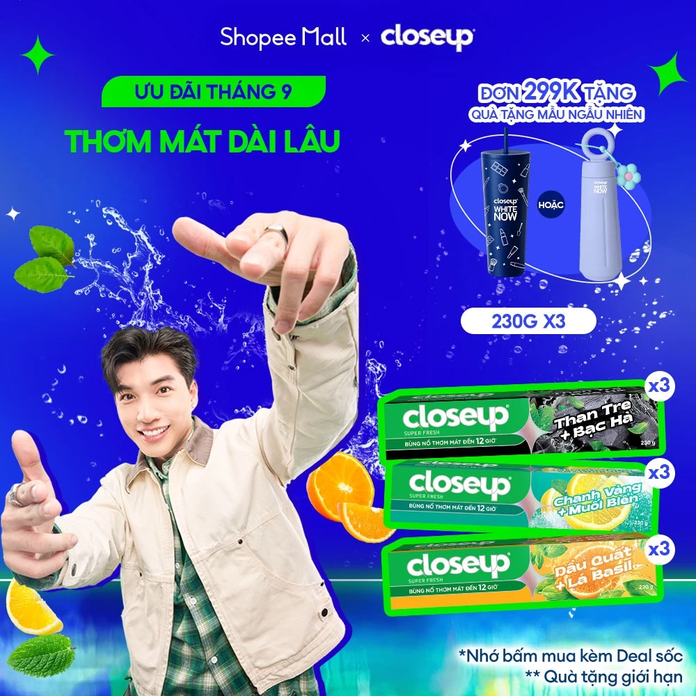 Combo 3 Kem Đánh Răng Closeup Trắng Răng Thơm Mát thành phần Thiên Nhiên 230G