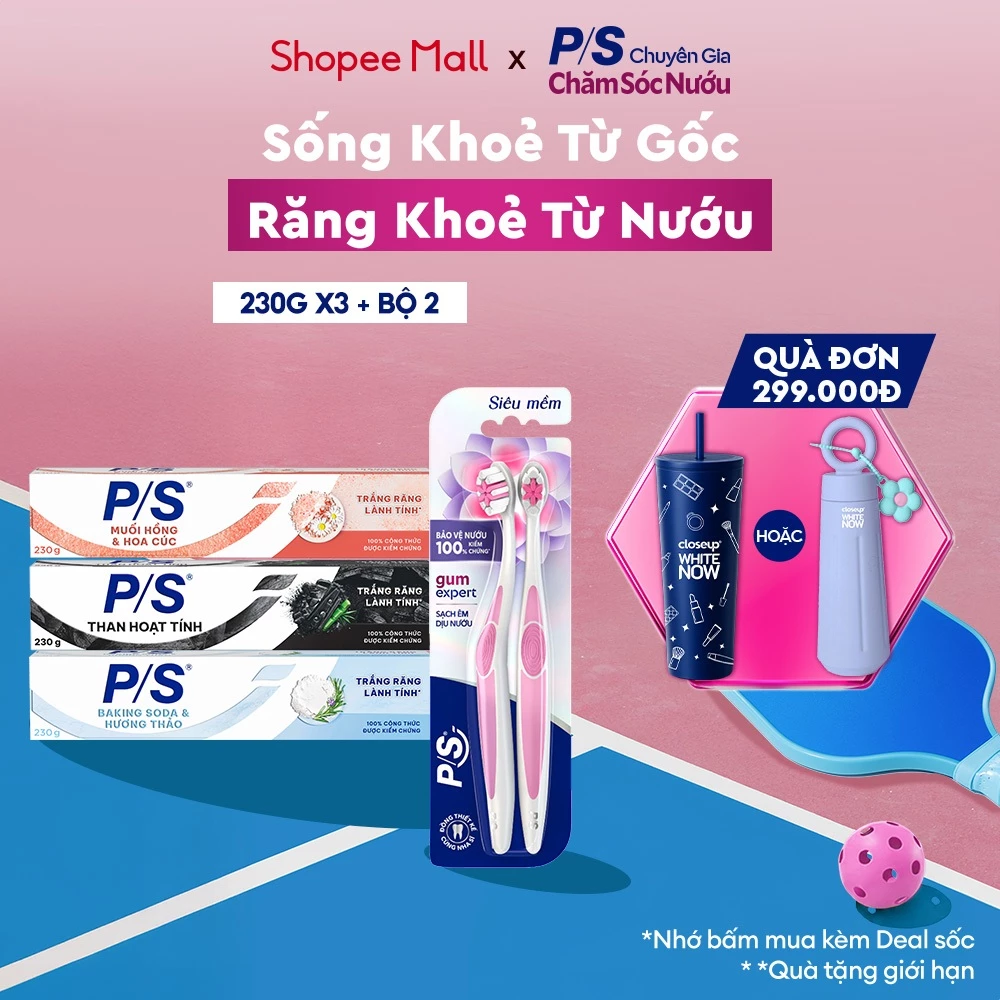 Bộ 3 Kem đánh răng P/S Trắng Răng Lành Tính + Bộ 2 bàn chải P/S Chuyên gia chăm sóc nướu
