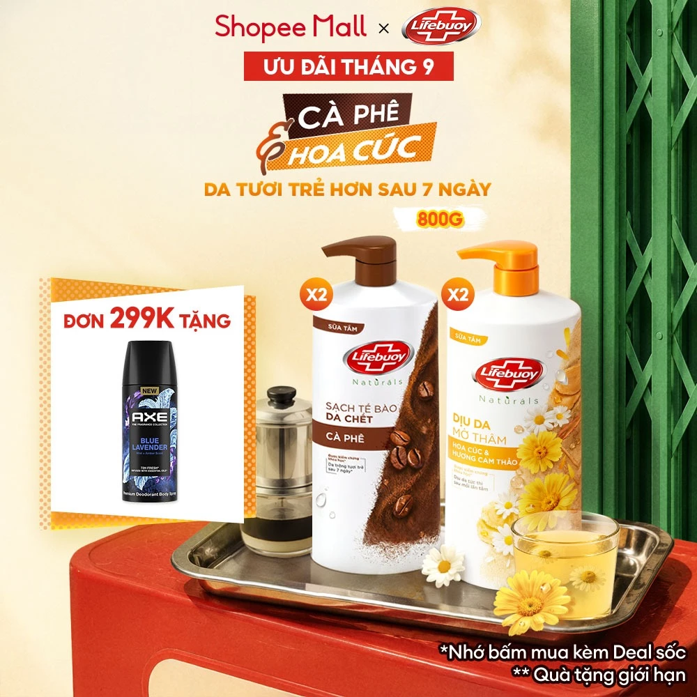 Combo 2 Sữa Tắm Lifebuoy Hoa Cúc Cam Thảo & Cà Phê 800G