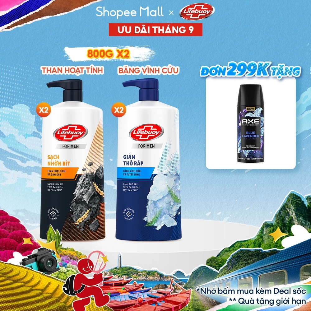 Combo 2 Sữa Tắm Lifebuoy 800gr Detox Và Sạch Sâu Khỏi Bụi Mịn Pm2.5 Detox 100% Từ Thiên Nhiên Diệt Khuẩn