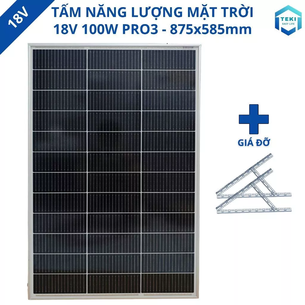 TẤM NĂNG LƯỢNG MẶT TRỜI MONO 18V 100W PRO3 875x585mm - TEKI