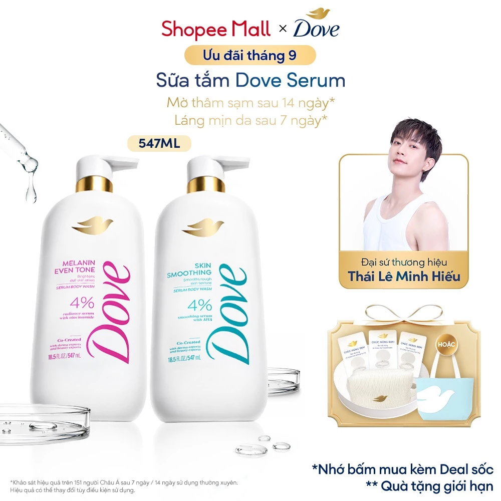 Dove sữa tắm Serum dưỡng da Mờ thâm sạm | Láng mịn 547ml