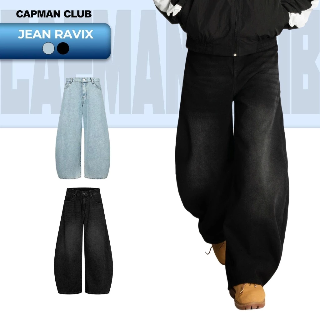 Quần dài nam denim RAVIX ống rộng CAPMAN CLUB, quần jean phom rộng tôn dáng trẻ trung thoải mái