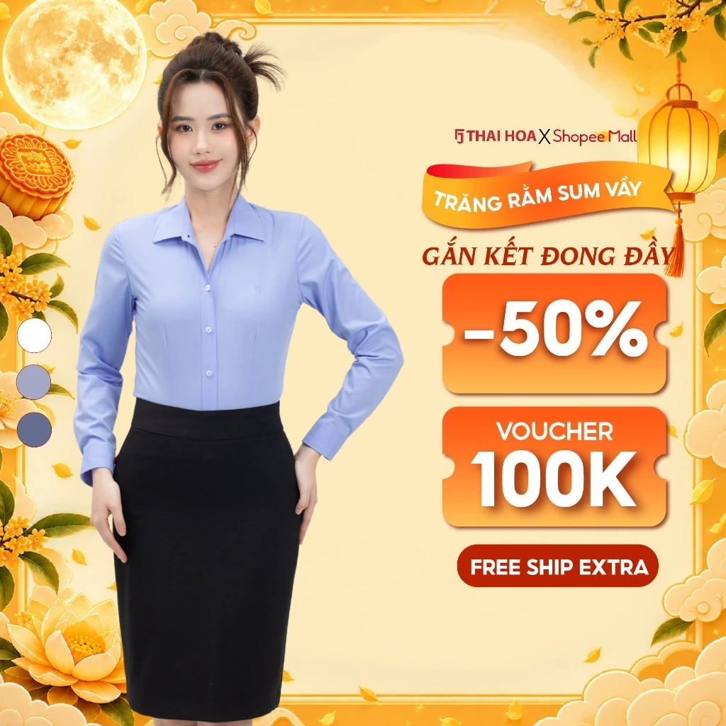 Áo sơ mi nữ Thái Hòa 268 các màu vải trơn form ôm tôn dáng cao cấp