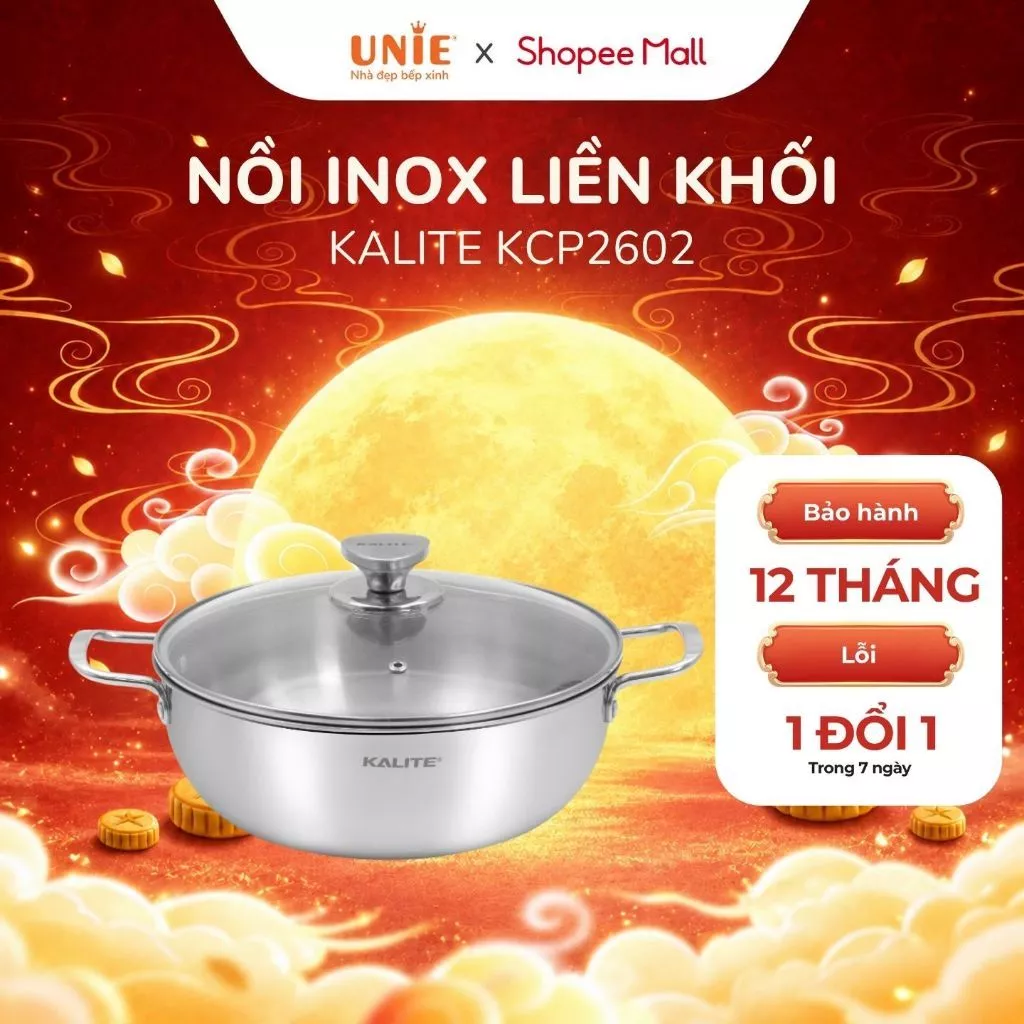 Nồi Inox Đa Năng KALITE KCP2602 26cm – Inox 304 Liền Khối, Không Lo Bong Tróc, Nấu Canh Hầm Lẩu Luộc