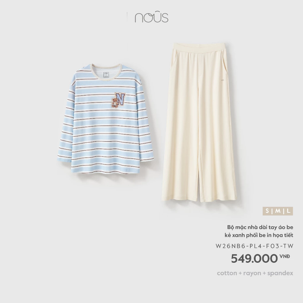 Nous Mom Bộ mặc nhà dài tay, đồ bộ áo thun quần dài in họa tiết cho mẹ bầu, sau sinh mềm mịn thoải mái dưới 72kg