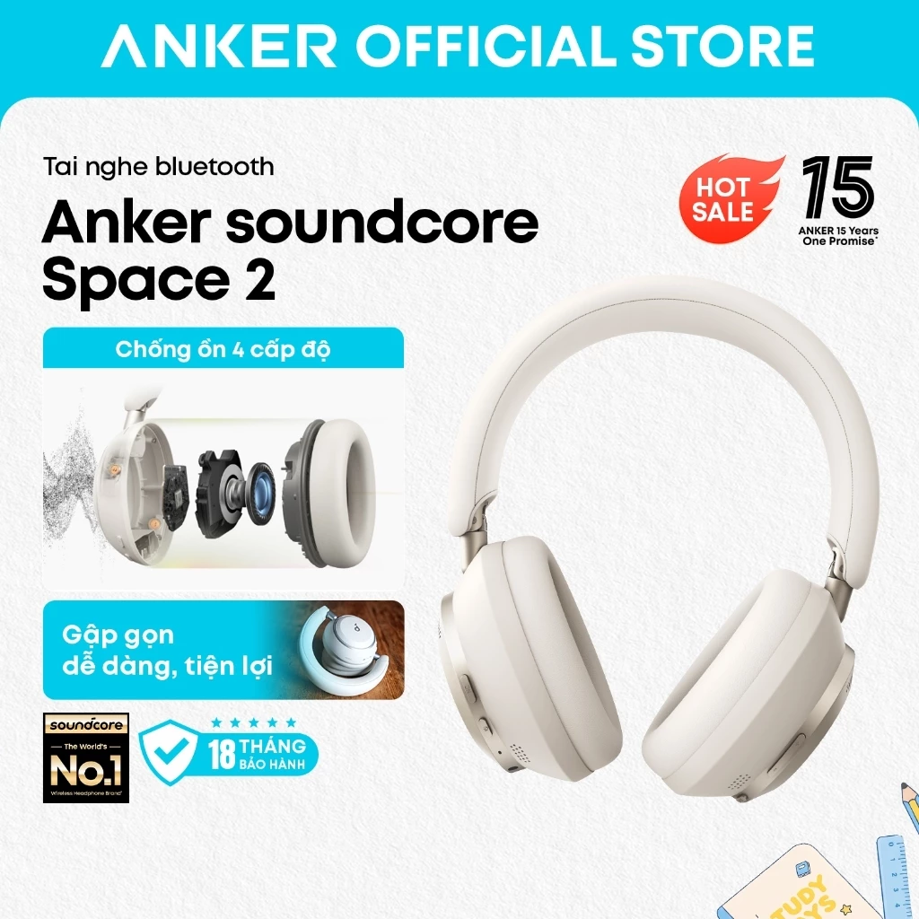 Tai nghe Bluetooth Anker soundcore Space 2 chống ồn vượt trội, đeo êm thoải mái, có chế độ thư giãn, pin tới 70H