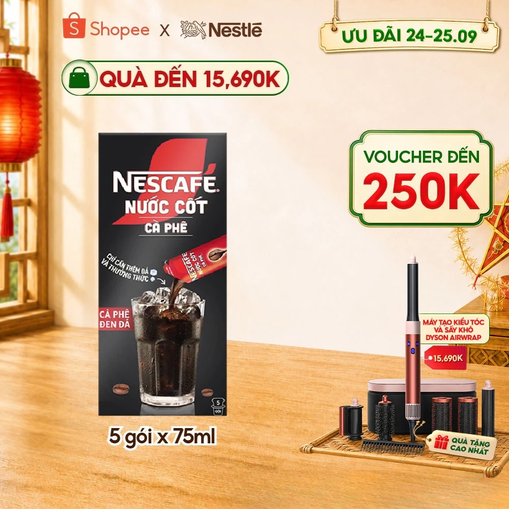 Nước cốt cà phê NESCAFÉ - CÀ PHÊ ĐEN ĐÁ (Hộp 5 gói x 75ml)
