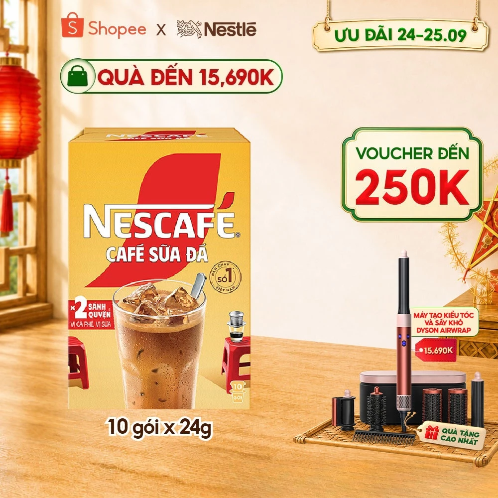 Hộp Cà phê Hòa tan NESCAFÉ CAFÉ SỮA ĐÁ 10 gói Nhân đôi sánh quyện