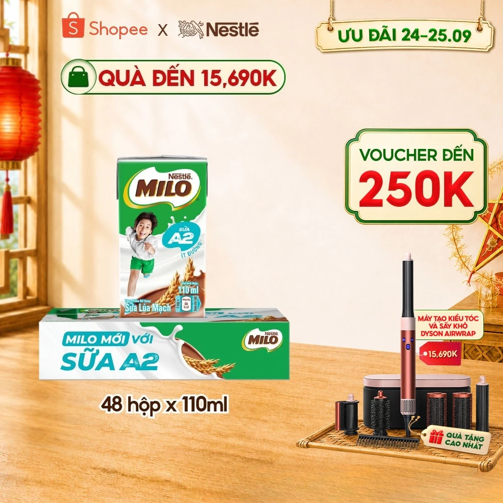 Sữa Lúa Mạch Nestle MILO với sữa A2 MỚI thùng 12 x 110ml (12x4x110ml)