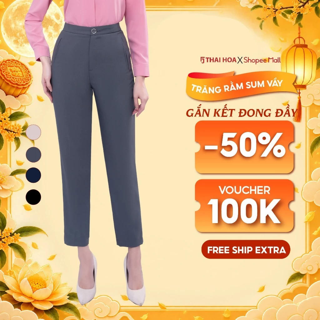 Quần baggy nữ R15 quần công sở trơn nhiều màu sợi gỗ sồi Thái Hòa (74% tinh chất gỗ sồi)