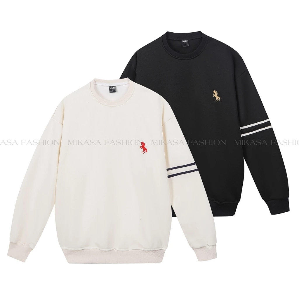 { Cổ tròn dài tay thêu ngựa } Áo Sweater nam nữ  cổ tròn Thêu Ngựa Miksa với chất liệu nỉ 2 da cao cấp  mẫu mới năm 2026