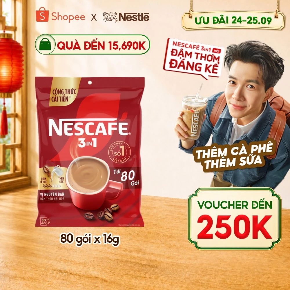 [CÔNG THỨC CẢI TIẾN] Túi Cà phê Hòa tan NESCAFÉ VỊ NGUYÊN BẢN 80 gói - Đậm thơm hài hòa