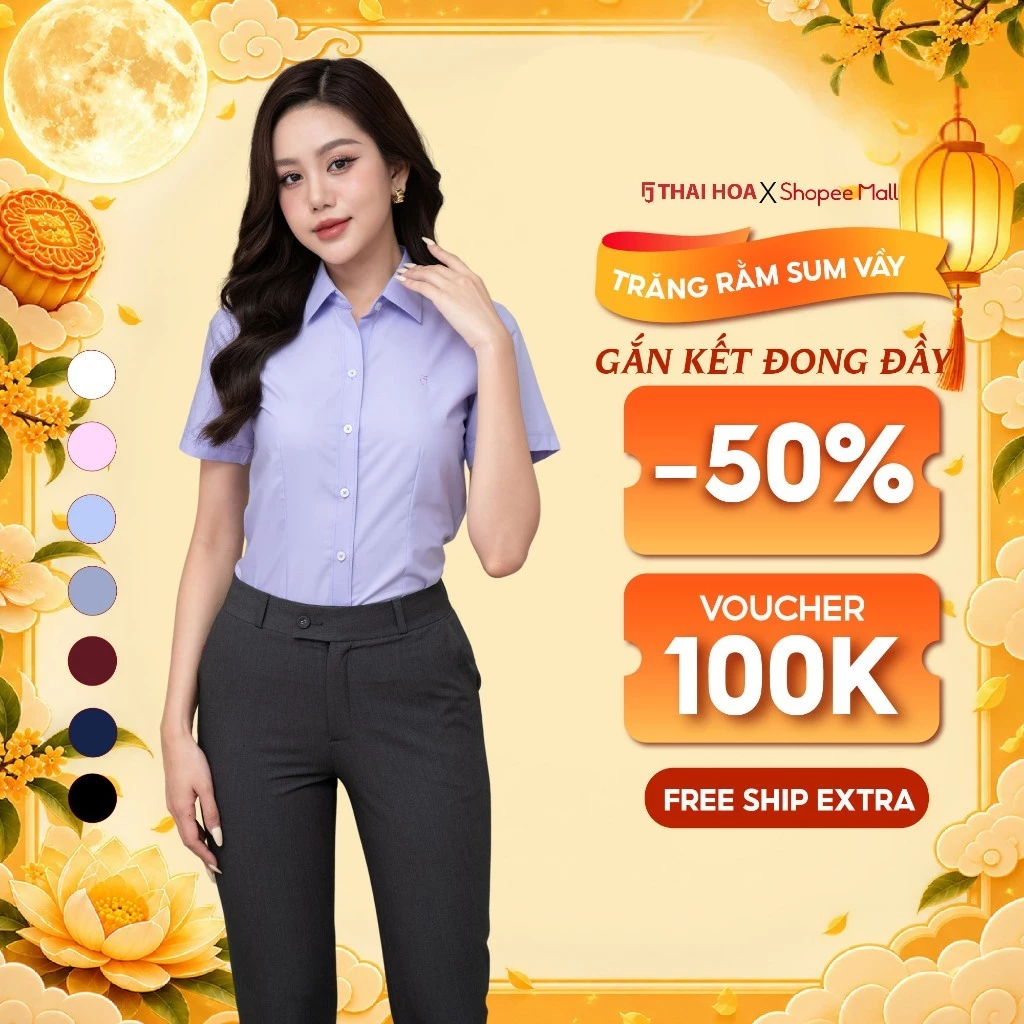 Áo sơ mi ngắn tay R10 chất liệu sợi tre trơn các màu form ôm Thái Hòa