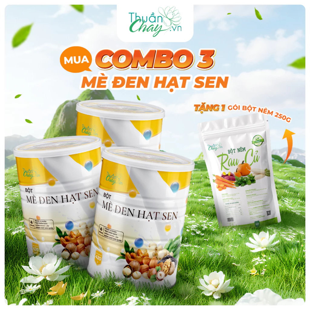 [COMBO 3 TẶNG BỘT NÊM 250G] Bột Mè Đen Hạt Sen - 420g