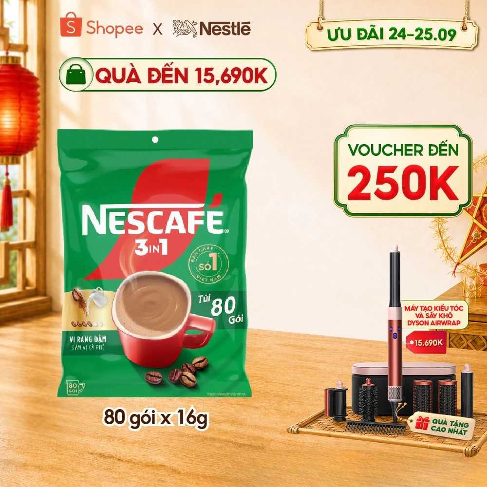 [Bịch lớn giá hời] Bịch Cà phê Hòa tan NESCAFÉ VỊ RANG ĐẬM 80 gói Đậm Thơm Hoàn Hảo
