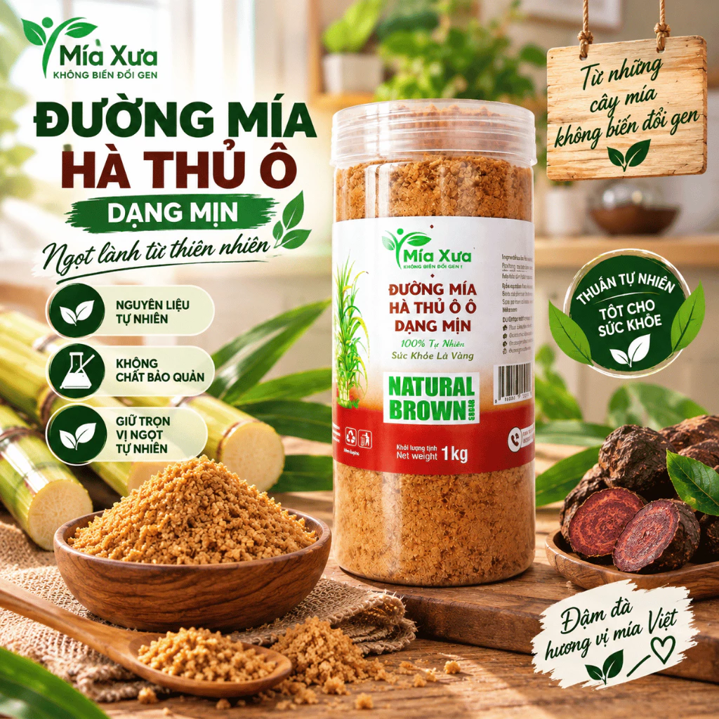 Đường Mía Hà Thủ Ô, Đường Hà Thủ Ô Làm Từ Mật Mía Nguyên Chất Và Hà Thủ Ô Đỏ- Hũ 1Kg