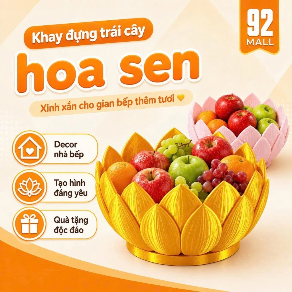 Khay Đựng Trái Cây Hoa Quả Bánh Kẹo Hình Hoa Sen Decor Nhà Bếp, Phòng Khách, Bàn Trà, Trang Trí