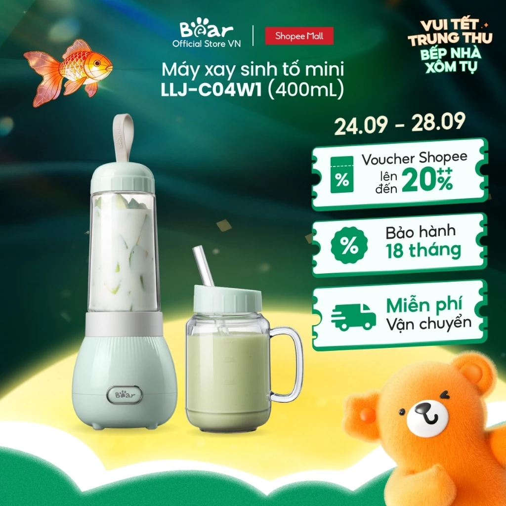 Máy Xay Sinh Tố Mini 400ml Bear LLJ-C04W1 - Hàng Chính Hãng