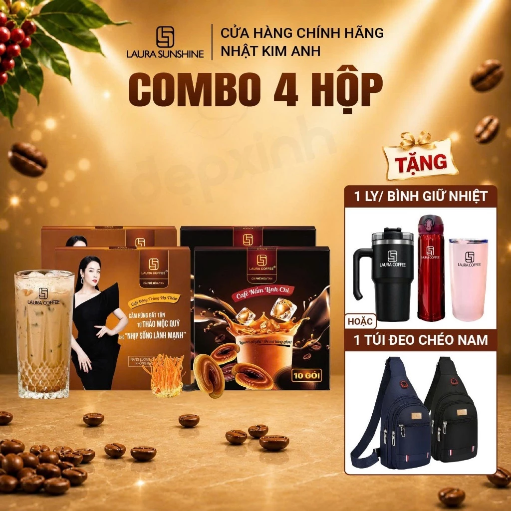 [KOL][TẶNG QUÀ] Combo 4 Hộp Cà phê hòa tan Laura Coffee Nhật Kim Anh (4 hộp x10 gói)