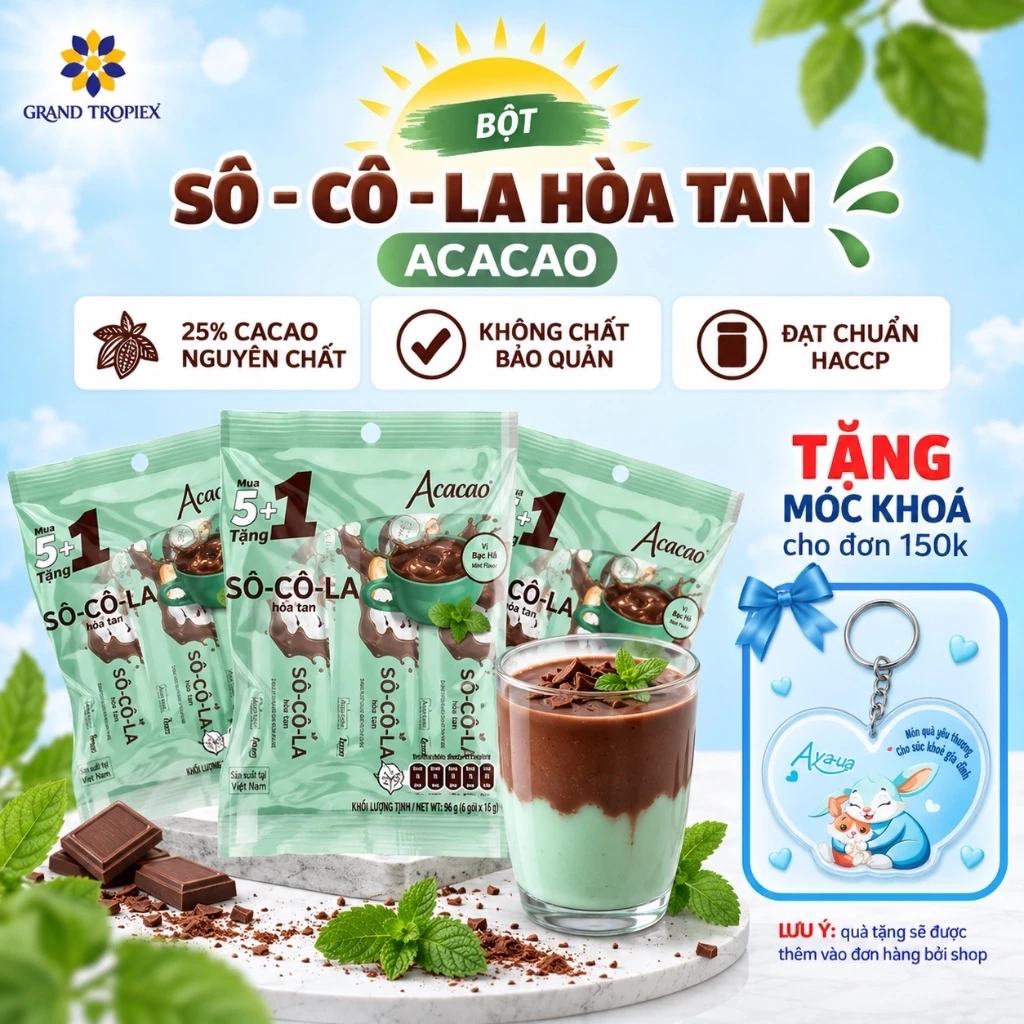 Bột Sô Cô La Hoà Tan Acacao 3 Vị Tiện Lợi -Bột cacao nguyên chất 25% Thức Uống Bổ Sung Dinh Dưỡng