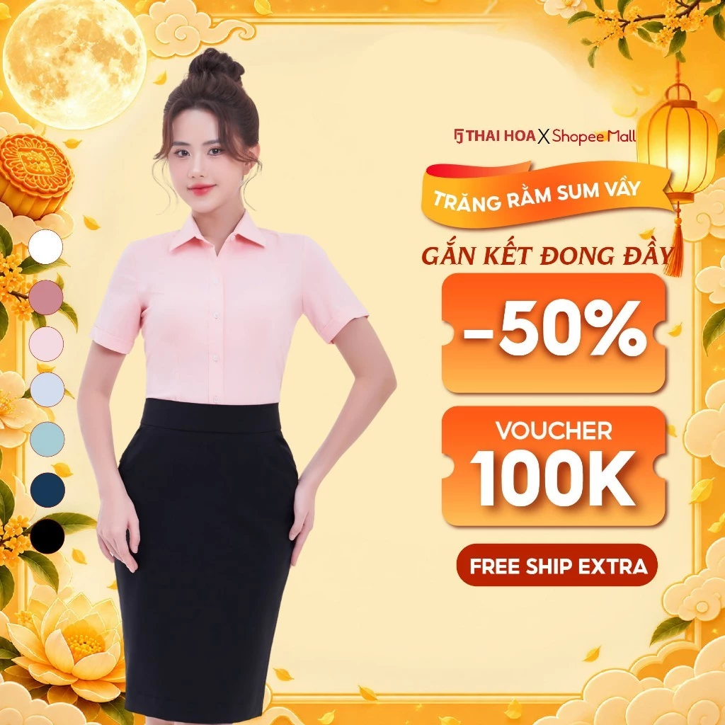 Áo sơ mi R11 nữ ngắn tay chất liệu sợi tre vải xước Thái Hòa công nghệ cổ Đức