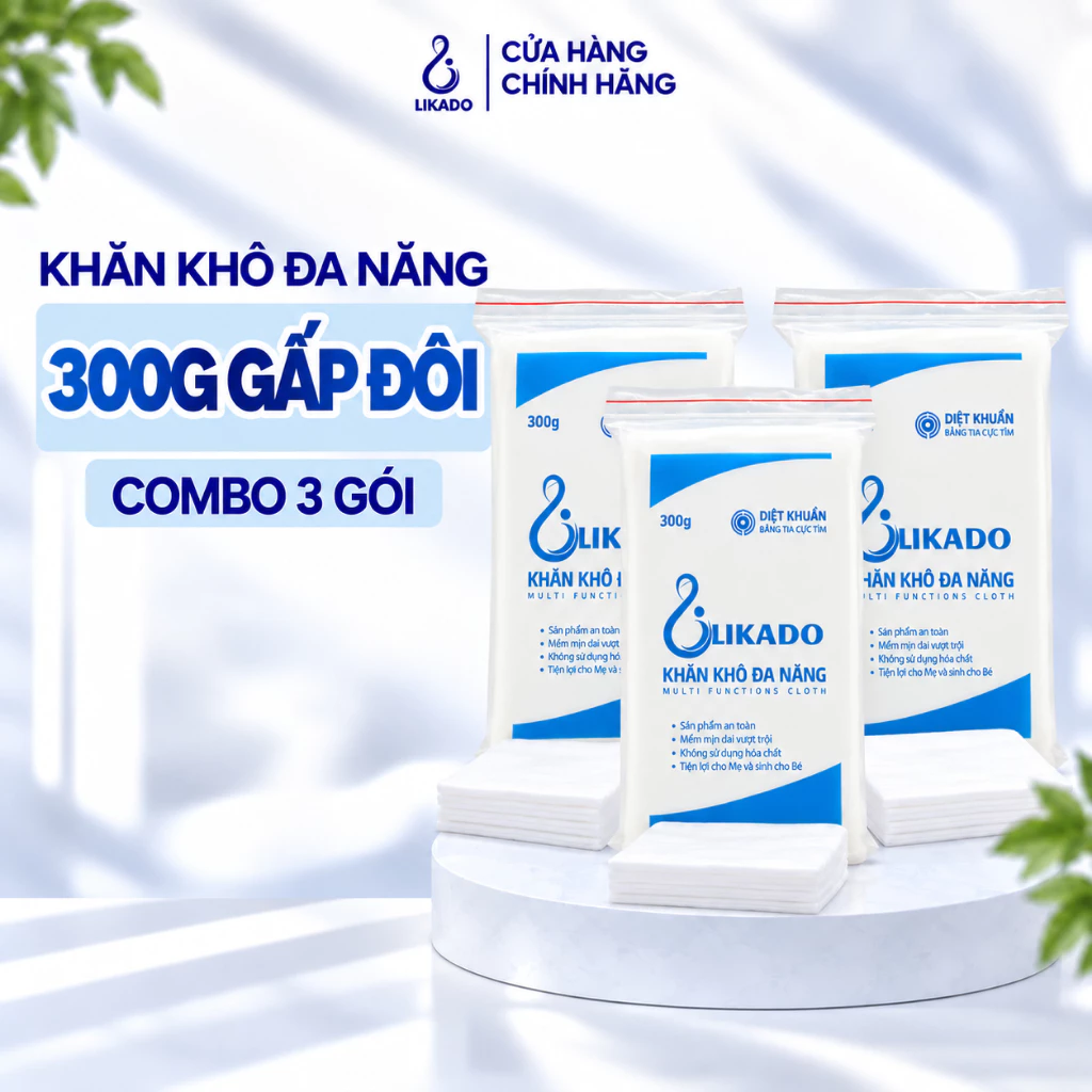 Khăn khô đa năng likado 300g kích thước 15x20cm SET 3 GÓI