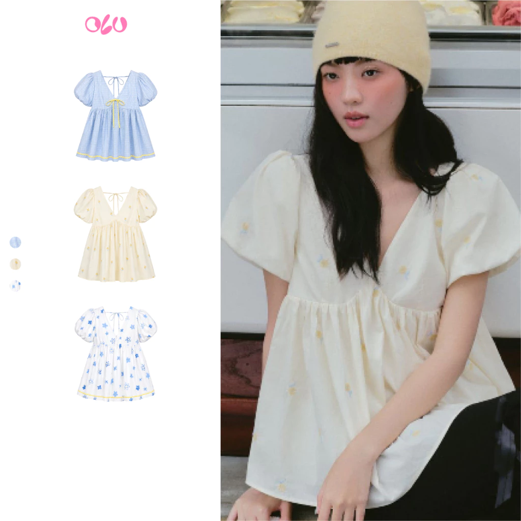 Áo OLV babydoll Butter V Neck Puff Sleeve Babydoll Top nhiều màu phù hợp đi chơi đi làm